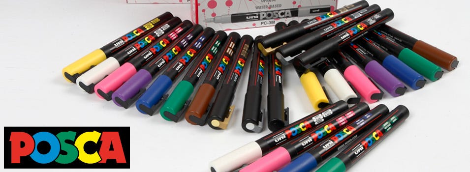 Posca Marker, no. PC-3M, line 0,9-1,3 mm, gold, silver, white, 6 asstd./ 1  pack