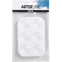 Palette , Rectangular palette with 6 wells, size 13x8,5 cm, white, 1 pc