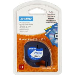 DYMO Plastic Tape, L: 4 M, W: 12 mm, white, 4 m/ 1 roll