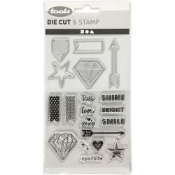 Clear stamps, embossing and cutting dies, words and signs, size 1,5-6 cm, 1 pack