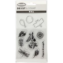 Clear stamps and cutting dies, animals and leafs, size 2,5-6 cm, 1 pack