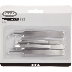 Tweezers Set, L: 9-12 cm, 4 pc/ 1 pack