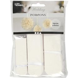 Tissue Pompons, dia. 20+24+30 cm, 16 g, white, 3 pc/ 1 pack