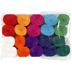 Crepe Paper Rolls, L: 20 M, W: 5 cm, 22 g, assorted colours, 20 roll/ 1 pack