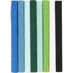 Crepe paper, sheet 25x60 cm, Crêpe ratio: 180%, 105 g, blue/green harmony, 8sheet/ 1 pack