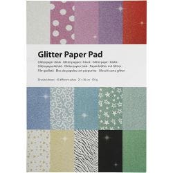 Glitter Paper Pad, A4, sheet 210x297 mm, 150 g, 30 sheet/ 1 pc
