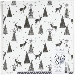 Design Paper, deer and pattern, 180 g, black, silver, white, 3 sheet/ 1 pack