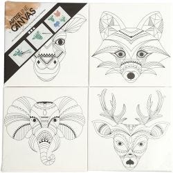 Stretched Canvas With Print, animals, size 20x20 cm, 280 g, white, 4 pc/ 1 pack
