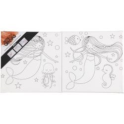 Stretched Canvas With Print, mermaids, size 20x20 cm, 280 g, white, 2 pc/ 1 pack