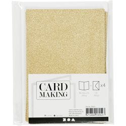 Cards and Envelopes, card size 10,5x15 cm, envelope size 11,5x16,5 cm, glitter, 120+250 g, gold, 4 set/ 1 pack
