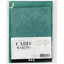 Cards and Envelopes, card size 10,5x15 cm, envelope size 11,5x16,5 cm, glitter, 110+250 g, green, 4 set/ 1 pack