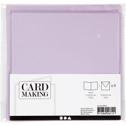 Cards and envelopes, card size 15,2x15,2 cm, envelope size 16x16 cm, 210 g, light lilac, 4 set/ 1 pack