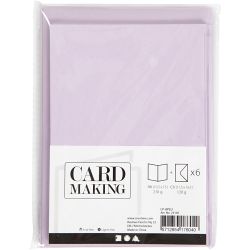 Cards and envelopes, card size 10,5x15 cm, envelope size 11,5x16,5 cm, 120+210 g, light lilac, 6 set/ 1 pack