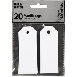 Manila Tags, size 3x8 cm, 220 g, white, 20 pc/ 1 pack