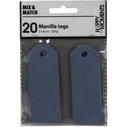 Manila Tags, size 3x8 cm, 220 g, blue, 20 pc/ 1 pack