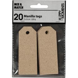 Manila Tags, size 3x8 cm, 220 g, natural, 20 pc/ 1 pack