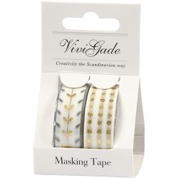 Washi Tape, hearts and dots - foil, W: 15 mm, gold, white, 2x4 m/ 1 pack