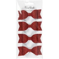Paper Bow, size 31x85 mm, red glitter, 4 pc/ 1 pack