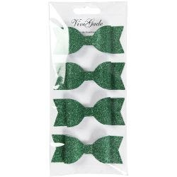 Paper Bow, size 31x85 mm, green glitter, 4 pc/ 1 pack