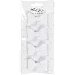 Paper Bow, size 31x85 mm, white glitter, 4 pc/ 1 pack