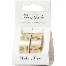 Washi Tape, rake and dots - foil, W: 15 mm, gold, 2x4 m/ 1 pack