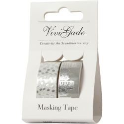 Washi Tape, houses and dots - foil, W: 15 mm, silver, 2x4 m/ 1 pack