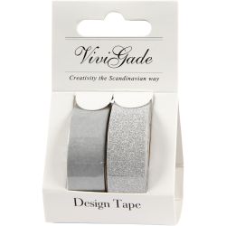 Design Tape, W: 15 mm, silver, 2 roll/ 1 pack
