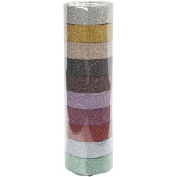Glitter Tape, W: 15 mm, assorted colours, 10x6 m/ 1 pack