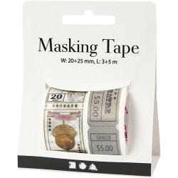 Washi Tape, Ticket and nature motive, L: 3+5 M, W: 20+25 mm, 2 roll/ 1 pack