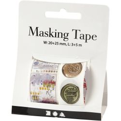 Washi Tape, Snail and landscape motive, L: 3+5 M, W: 20+25 mm, 2 roll/ 1 pack