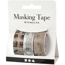 Washi Tape, Letter correspondence, L: 5 M, W: 15 mm, 3 roll/ 1 pack