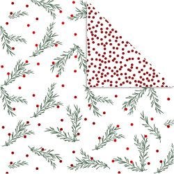 Design Paper, spruce branch and dots, sheet 30,5x30,5 cm, 180 g, gold, green, red, white, 3 sheet/ 1 pack
