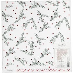 Design Paper, spruce branch and dots, sheet 30,5x30,5 cm, 180 g, gold, green, red, white, 3 sheet/ 1 pack
