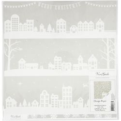 Designpaper, houses and snowflake, sheet 30,5x30,5 cm, 180 g, 3 sheet/ 1 pack