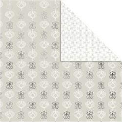 Design Paper, angels and hearts, sheet 30,5x30,5 cm, 180 g, silver, 3 sheet/ 1 pack