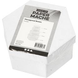 Hexagonal Boxes, H: 4+5+6+7 cm, dia. 6,5+8+10+12 cm, white, 4 pc/ 1 set
