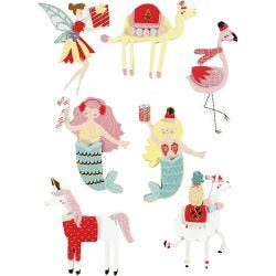 3D Stickers, flamingo, llama, mermaid, H: 50-60 mm, W: 30-45 mm, thickness 7 mm, 7 pc/ 1 pack