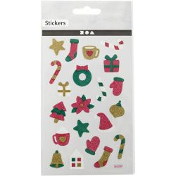 Glitter Stickers, Christmas, sheet 10x16 cm, 1 sheet