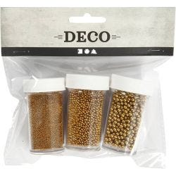 Mini Glass Beads, size 0,6-0,8+1,5-2+3 mm, gold, 3x45 g/ 1 pack