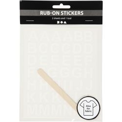 Rub-on Stickers, letters and numbers, H: 17 mm, W: 17 mm, sheet 12,2x15,3 cm, white, 1 pack