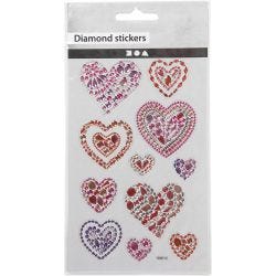 Diamond stickers, hearts, sheet 10x16 cm, 1 sheet