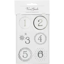 Christmas calendar number stickers, dia. 40 mm, sheet 9x14 cm, silver, white, 4 sheet/ 1 pack