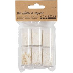 Biodegradable Sparkles & Sequins, silver, white, 6x7 ml/ 1 pack