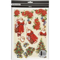 3D Decoupage Motifs, Father Christmas and Poinsettias, sheet 21x30 cm, 4 sheet/ 1 pack