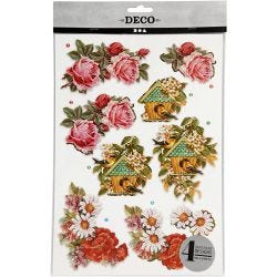 3D Decoupage Motifs, flowers and birds, sheet 21x30 cm, 4 sheet/ 1 pack