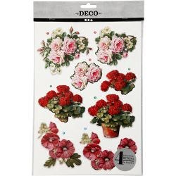 3D Decoupage Motifs, flowers, sheet 21x30 cm, 4 sheet/ 1 pack