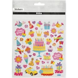 Stickers, birthday, sheet 15x16,5 cm, 1 sheet