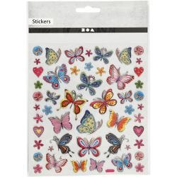Stickers, colourful butterflies, sheet 15x16,5 cm, 1 sheet