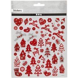 Stickers, red/white Christmas, sheet 15x16,5 cm, 1 sheet