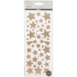 Glitter Stickers, stars, sheet 10x24 cm, gold, 2 sheet/ 1 pack